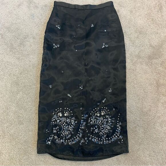 𝅺ZARA black Jewel trim satin midi skirt limited Edition Sz XS NWT - Picture 4 of 11